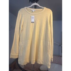 NWT J Jill Pure Organically Grown Cotton Tunic Top Yellow Long Sleeve Size Small